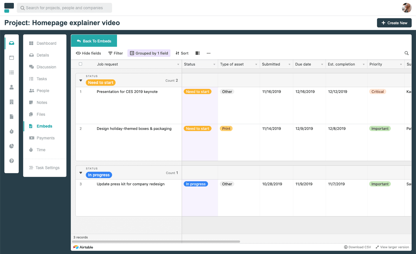 airtable project management